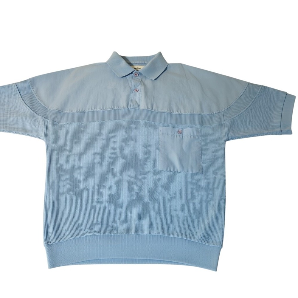 Huka-Poo Polo Shirt Mens XL Blue Vintage Textured Knit Short Sleeve Retro Pocket